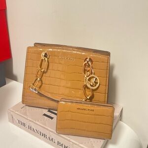Michael Michael Kors Cynthia Croc Embossed Satchel and Wallet (NWT)